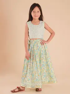 Sangria Girls Floral Printed Pure Cotton Lehenga With Choli