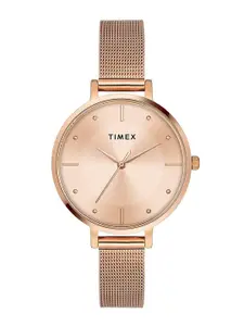 Timex Women Brass Dial & Stainless Steel Bracelet Style Straps Analogue Watch TWEL155SMU10