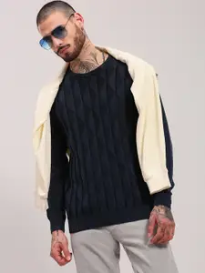 SHOWOFF Men Cotton Self Design Pullover Sweaters