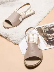 DIVASTRI Women Textured Open Toe Flats with Buckles