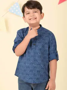 Fabindia Boys Ethnic Motifs Printed Band Collar Cotton Straight Kurta