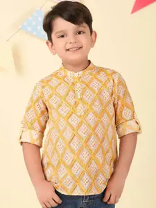 Fabindia Boys Geometric Printed Mandarin Collar Kurta
