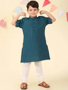 Fabindia Boys Striped Mandarin Collar Straight Kurta