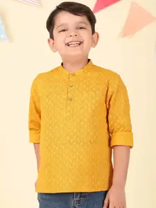 Fabindia Boys Ethnic Motifs Block Printed Band Collar Cotton A-Line Kurta