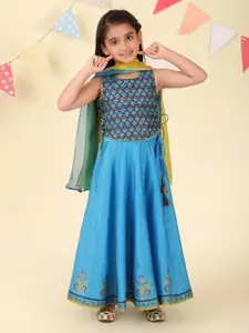 Fabindia Girls Printed Ready to Wear Cotton Silk Lehenga & Blouse with Dupatta