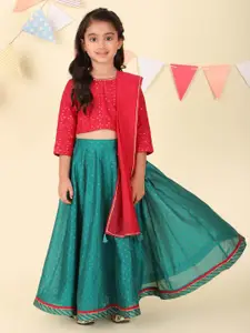 Fabindia Girls Printed Foil Print Ready to Wear Cotton Silk Lehenga & Blouse With Dupatta