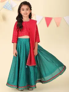 Fabindia Girls Printed Ready to Wear Cotton Silk Lehenga & Blouse With Dupatta
