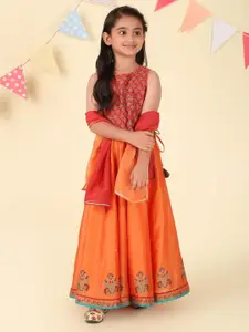Fabindia Girls Printed Ready to Wear Cotton Silk Lehenga & Blouse With Dupatta