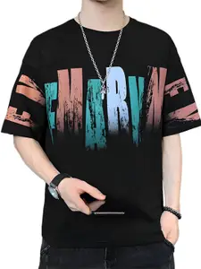 London Hills Men Typography Printed Round Neck Oversized Pure Cotton T-shirt