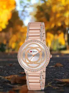 Curren Women Embellished Bracelet Style Straps Analogue Watch CR-3480-Rose-White