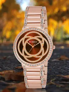 Curren Women Brass Embellished Dial Analogue Watch CR-3480-Rose-Brown