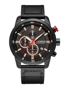 Curren Men Brass Embellished Dial & Leather Regular Straps Analogue Watch CR-8291-Bk