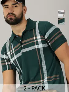 AUSK Men Pack Of 2 Checked Polo Collar Cotton T-shirts