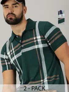 AUSK Men Pack Of 2 Checked Polo Collar Cotton T-shirts
