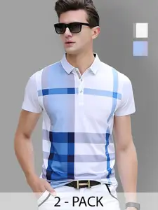 AUSK Men Pack Of 2 Checked Polo Collar Cotton T-shirts