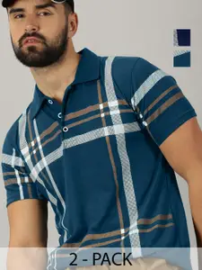 AUSK Men Pack Of 2 Checked Polo Collar Cotton T-shirts