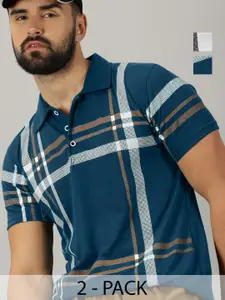 AUSK Men Pack Of 2 Checked Polo Collar Cotton T-shirts