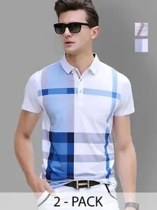 AUSK Men Pack Of 2 Checked Polo Collar Cotton T-shirts
