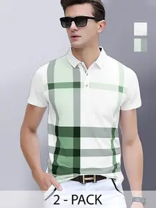 AUSK Men Pack Of 2 Checked Polo Collar Cotton T-shirts