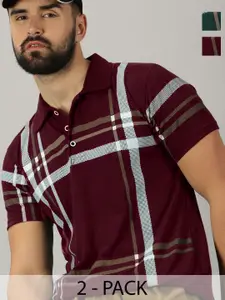 AUSK Men Pack Of 2 Checked Polo Collar Cotton T-shirts