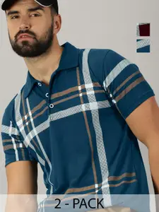 AUSK Men Pack Of 2 Checked Polo Collar Slim Fit Cotton T-shirts