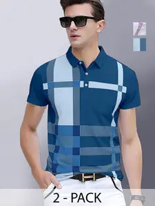 AUSK Men Pack Of 2 Checked Polo Collar Cotton T-shirts