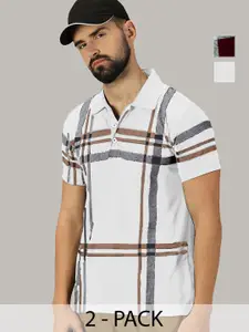 AUSK Men Pack Of 2 Checked Polo Collar Cotton T-shirts
