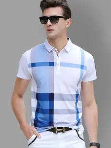 AUSK Men Pack Of 2 Checked Polo Collar Cotton T-shirts