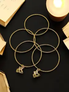 FEMMIBELLA Set Of 5 Gold Plated Giltter Charm Bangles