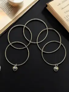 FEMMIBELLA Set Of 5 Sliver Plated Giltter Charm Bangles