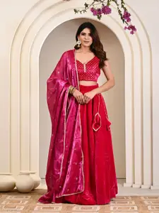 Indi INSIDE Embroidered Ready to Wear Velvet Lehenga & Unstitched Blouse With Dupatta