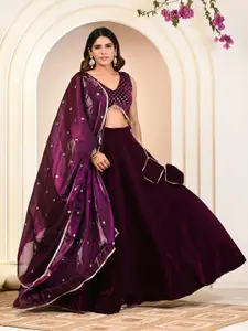 Indi INSIDE Embroidered Ready to Wear Velvet Lehenga & Unstitched Blouse With Dupatta