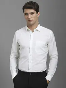 Louis Philippe Men Spread Collar Solid Cotton Formal Shirt