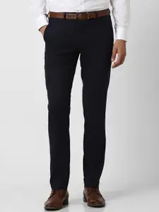 Van Heusen Men Checked Slim Fit Mid-Rise Formal Trousers