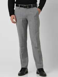 Van Heusen Men Checked Slim Fit Mid-Rise Formal Trousers