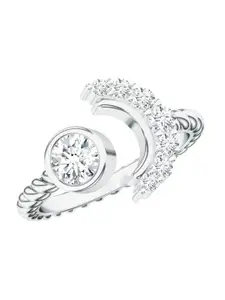 Kicky And Perky 925 Sterling Silver Rhodium Plated Moissanite Studded Finger Ring