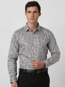 V Dot Men Spread Collar Abstract Printed Cotton Slim Fit Formal Shirt