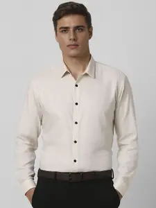 V Dot Men Spread Collar Abstract Printed Cotton Slim Fit Formal Shirt