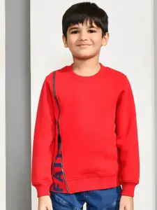 YOUMAA Boys Printed Full Sleeves Zipper Look Sweatshirt