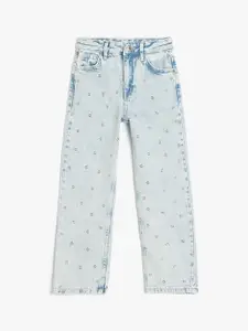 Koton Girls Pure Cotton Straight Fit High-Rise Jeans