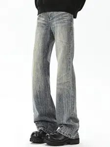 StyleCast x Revolte Men Clean Look Heavy Fade Mid-Rise Wide Leg Jeans