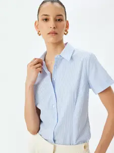Koton Women Spread Collar Vertical Striped Casual Shirt