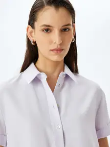 Koton Women Spread Collar Solid Boxy Casual Shirt