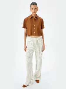 Koton Women Spread Collar Solid Boxy Fit Casual Shirt