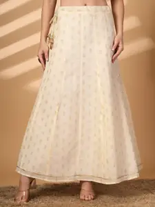 Clora Creation Women Self Design Embellished Cotton Flared Maxi Skirt