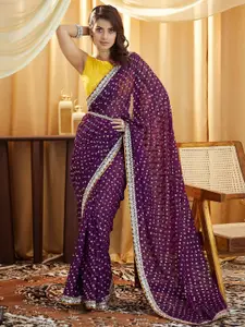 Satrani Bandhani Sequinned Pure Georgette Bandhani Saree