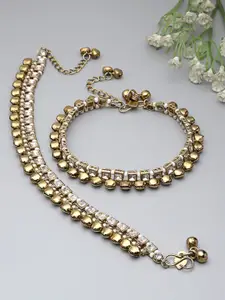 Sanjog Set Of 2 Gold-Plated Kundan Studded Anklets