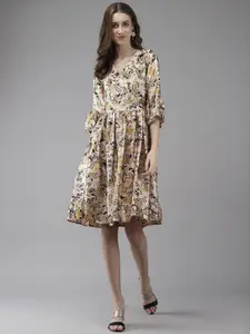 The Roadster Lifestyle Co. Women Ethnic Motifs Printed V Neck Fit & Flare Dress