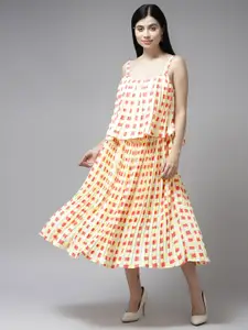 The Roadster Lifestyle Co Checked Shoulder Straps Georgette Fit & Flare Dress