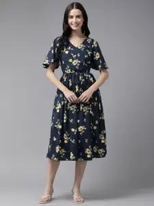 The Roadster Lifestyle Co Women Printed Fit & Flared Dress